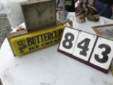 Buttercup Ice Cream sign & clock, electric, approx. 17 1/2
