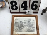 Picture of mule train on a down grade, framed w/ glass, approx. 13