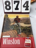 Winston metal-stamped advertising sign, dated 1980 RJ Reynolds Tobacco Co, approx. 17 1/2