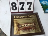 Discover RJ Gold Chewing Tobacco metal-stamped advertising sign, dated 1981, 21 1/2