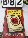 Lucky Strike metal-stamped advertising sign, some rust, approx. 15 1/2
