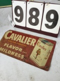 Cavalier Cigarette metal sign, top left corner is cut off, approx. 10