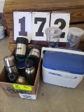 Box Lot - stainless steel thermos, water bottles, cooler, etc.