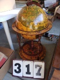 Globe Bar, world globe design w/brown and green colored map and compass bottom shelf