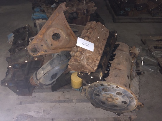 Pallet of engine blocks, heads, and suspension parts