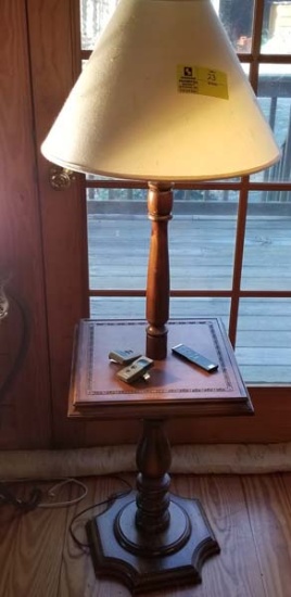Wood Floor Lamp, with Table Top on Pedastool