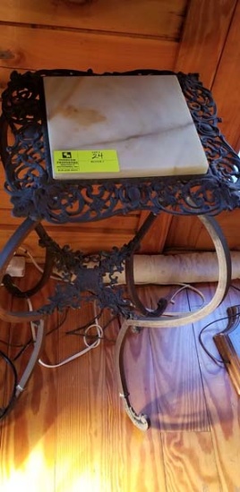 Antique Iron Lamp Table with Marble Top Insert, Ornate