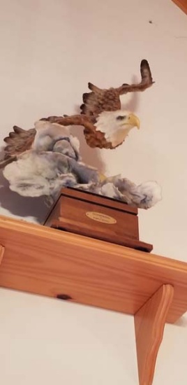 DaySpring by Stephen Herrero Porcelain Eagle in Flight Sculpture on Walnut Stand, Impressive