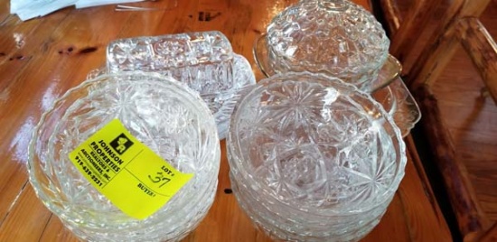 Lot of Glass Bowls, Butter Dish, and Smal Plates