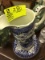 Signed Stamped Large Blue and White Porcelain Pitcher with woman, man, cherubs scene; 15