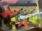 Lot of Old Children's Metal Toy Cars, 45 Record Set, Pez Dispenser, Etc