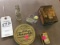 Lot of VintageItems including Cocoa Tin, Medicine Bottles, Advertising Tins, etc