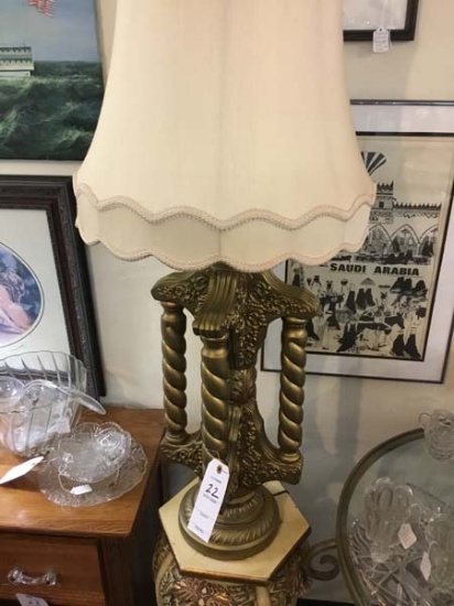 Ornate Gold 1970's Sculpturite Signed Lamp; 43" tall