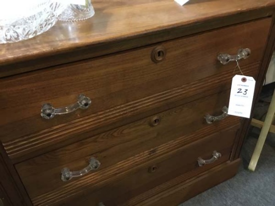 Oak Cottage Dresser with Matching Glass Handles, Excellent Condition; 34" wide x 31" tall