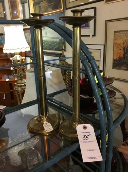 Matching Old Brass Candlestick Pair; 16" tall