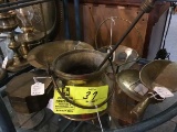 Solid Brass Lot includes Fire Starter, Dresser Box, Ornate Dish, Glass Basket, and Scoop and Pin