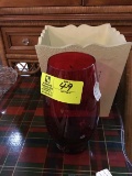 Ruby Red Glass Extra Tall Flower Vase and Floral Designer Waste Paper Bin