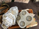 Lot of Vintage Aluminum Cake Mould Tins include Raggedy Ann, Horseshoe, Bell, Wilton etc.