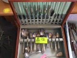 Gorham Matching Silver Plate Flatware and Serving Set in Wooden Box
