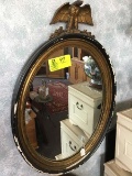 Antique True Federal Period Black and Gilt Oval Eagle Mirror; 32