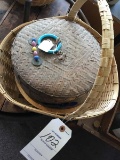 Basket Lot includes Antique Chinese Rice Basket with Lid, Hand painted Grape Bowl, and Apple Basket