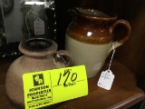 2 Piece Lot of Small Crock Pitcher Made in England Pottery and Pottery Vase Signed, West Germany