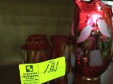 Cranberry Flash Glass Cut to Frosted Clear Pitcher (11