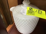 Vintage Hobnail Milk Glass Ice Bucket with Lid