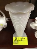 Milk Glass Hobnail Flower Vase; 10