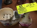 Handpainted Porcelain Roses Candlestick and Shaving Mug Set
