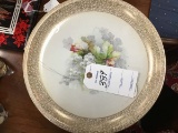 Large Handpainted German Charger with Leaves and Grapes, 12.5