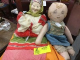 2 Piece Lot of Vintage and Antique Cloth Dolls including 1920s Flapper Rag Doll and Russian Bed Doll