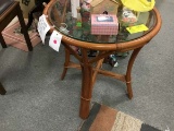 Large Rattan Glass Top Table with Leather Binding, 28