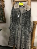 Vintage Full Length Gray Lamb's Coat with Genuine Mink Collar, 45