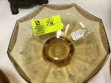 Vintage Etched Center Bowl with Floral Gold Overlay, 10