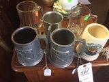 6 Piece Lot of Steins including Glass Heineken Beer Stein, Pewter Steins,& Cape Cod Pottery Steins