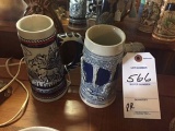 Lot of 2 Porcelain Beer Steins including Antique Hunting Scene Stein and Avon Wild Animal Stein