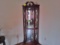 5 Sided, Lighted Corner China Cabinet with Beveled Glass Door, Brass Pull, and 5 Shelves
