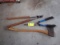 Group of Hand Tools including Axe, Shears, Loppers