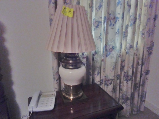 Pair of Glass and Brass Lamps with Pleated Shades, 28.5" tall