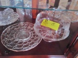 Glass Covered Cake Stand plus Cake Plate with Silver Hand painted Decorations