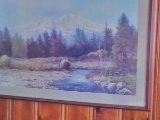 Framed Print by Robert Wood, Snow Capped Mountains, Stream, and Trees