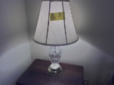 Pair of Table Lamps, Brass and Glass with Beige Shades