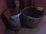 Woven Cane Basket and Stainless Steel Trash Can