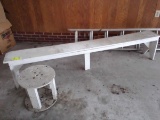 Wood Bench, 7.5 ft., painted white with large wood spool for wire