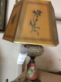 Pressed Clear Glass and Pink Frosted Glass Antique Lamp with Shade