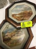 2 Piece Lot of Vintage Scenic European Pictures, in octagonal wooden frames