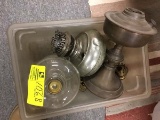 Box Lot of Vintage Oil Lamps and Parts