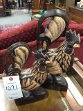 Pair of Hand Carved, Wooden Rooster Statues