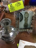 Mercury Glass Lot; includes Etched Vase and Picture Frame with Stand